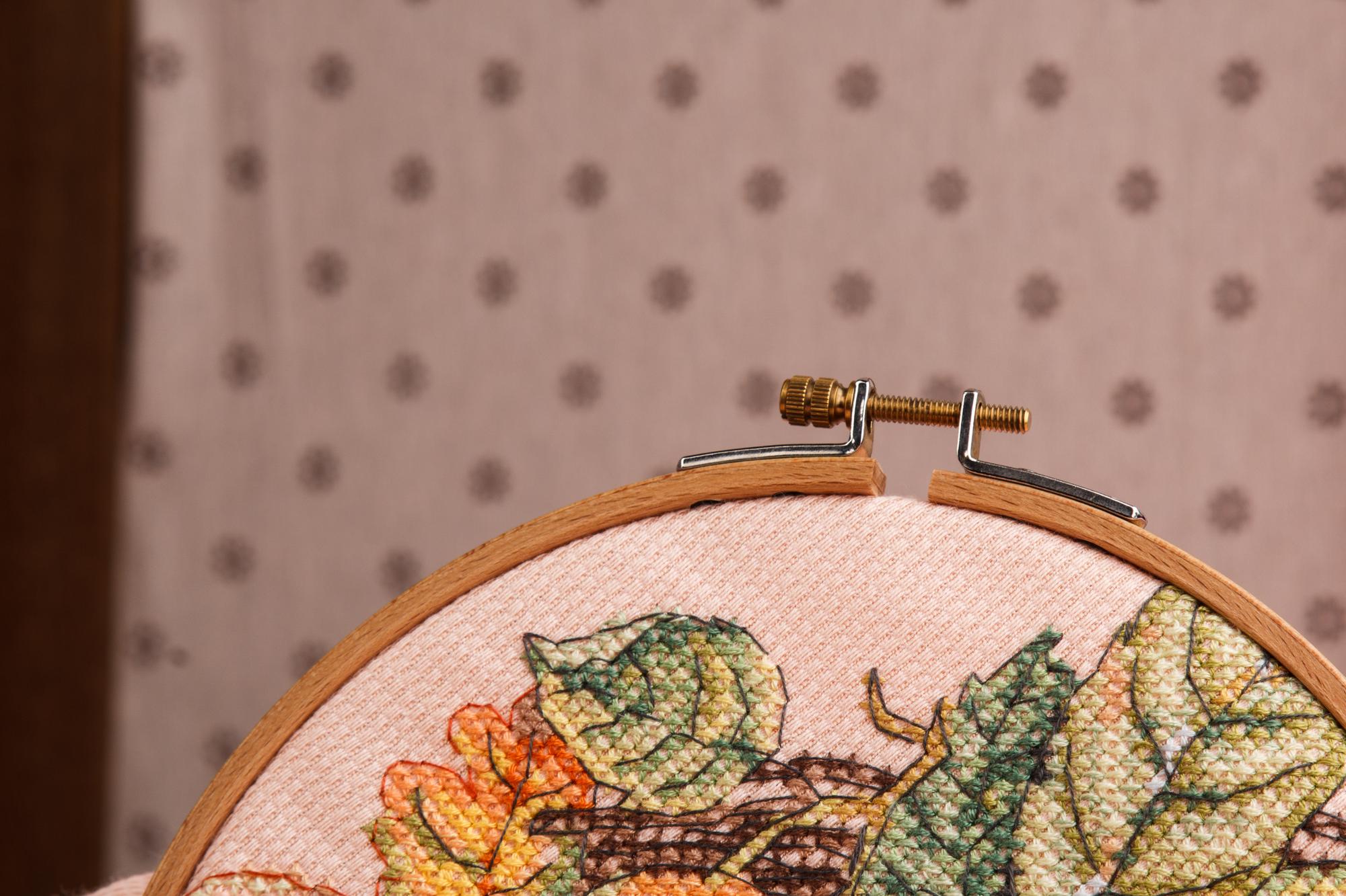 Decorative embroidered panel in studio